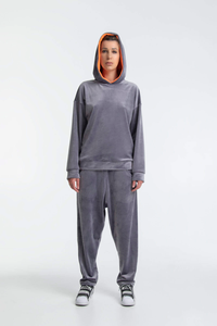 Stylish Ladies <b>Plus</b> <b>Size</b> <b>Velour</b> <b>Tracksuit</b> Comfortable Hoodie With Long Sleeves And Adjustable Pants Stylish Outdoor Outfit Set - Product Image 2
