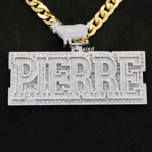 Colgante de Hip Hop de oro blanco de 10kt, diamantes cultivados en laboratorio, busto completo, Baguette brillante, corte en diseño de letra personalizado - Product Image 1