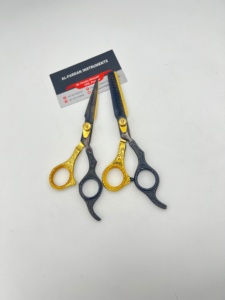 Ensemble de ciseaux de coiffure professionnels pour salon, thème noir et or, avec vis réglable et kit en cuir - Product Image 2