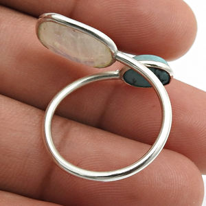 925พลอยเทอร์ควอยซ์พลอยสีรุ้งธรรมชาติแหวนเงินสเตอร์ลิงโบราณสำหรับผู้หญิงเครื่องประดับโบฮีเมียนทำด้วยมือขายส่ง - Product Image 4