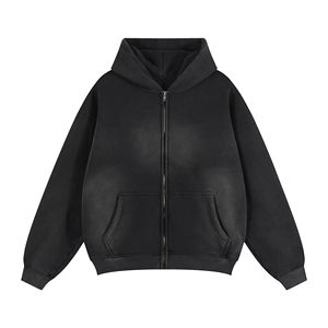 Custom Sun Fade Acid Wash Boxy Fit Zip Hoodie 100% Algodón Peso pesado Sudadera con capucha en blanco Oversized Streetwear Cropped Hoodies - Product Image 2