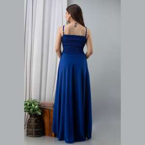 Blue Ball Gown Dress Scoop Neck Floor-Length Shirred Sequined <b>Decoration</b> Rhinestone Pearl Flower Decor A-Line for Parties <b>Proms</b> - Product Image 3