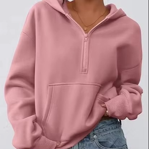 เสื้อสเวตเตอร์มีฮู้ดสำหรับผู้หญิงเสื้อสเวตเตอร์โอเวอร์ไซส์แบบรูดซิปผ่า1/4 - Product Image 1