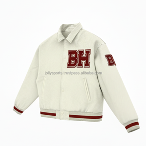 450 GSM laine mélange varsity veste doublure intérieure douce crème et marron conception broderie personnalisée logo femmes Varsity Jackets - Product Image 4