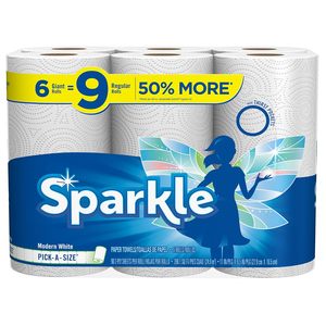 Toallas de Papel Desechables Suaves y Absorbentes Sparkle de 3 Capas, 6 Rollos Gigantes (Equivalente a 9 Rollos Regulares), 90 Hojas por Rollo, Blancas - Product Image 1