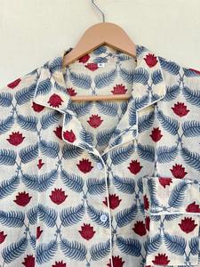 Traje de noche de algodón Jaipuri hecho a mano, conjunto de pijama con estampado de bloques para mujer, traje de dormir corto Floral, conjuntos de PJ, regalo de ropa de Navidad - Product Image 2