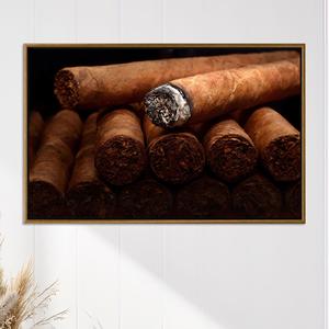 Rustic Tobacco Cigar Lounge Canvas Print for Smoking Room Decor,GOLD <b>FRAMED</b> CANVAS - Product Image 1