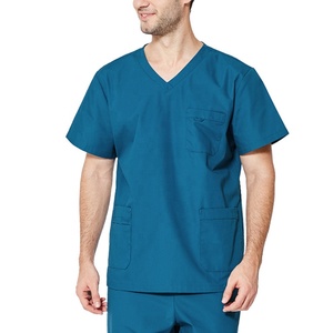 Ensemble de gommages uniformes de soins de santé légers pour hommes avec haut et pantalon à col en V à manches courtes idéal pour le personnel de la clinique ou de l'hôpital - Product Image 4