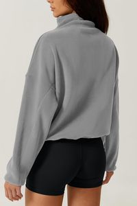 Jersey de manga larga con media cremallera frontal y logotipo personalizado 1/4 sudaderas con media cremallera para mujer con bolsillos - Product Image 3