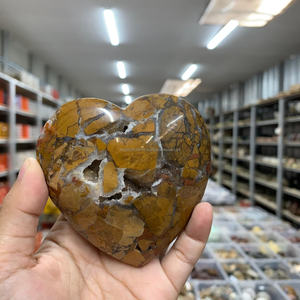 Wholesale Natural Brecciated Jasper Heart Shape Large Hand Polished Healing <b>Crystal</b> With Elegant Iron Display Stand <b>Decorative</b> - Product Image 6