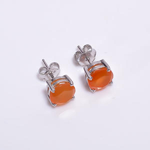 Pendientes de tuerca clásicos de Plata de Ley 925 con piedras preciosas de cornalina, fiesta de aniversario perfecta o regalo de amante - Product Image 1