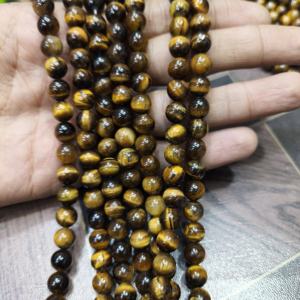 Natural Tiger's Eye Sterling Silver Box Chain Beaded <b>Necklace</b> 8mm Gemstone Beads Healing Crystal Jewelry Unisex Boho Wedding - Product Image 3