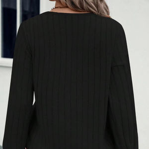 Sweat-shirt à col en V pour femme personnalisé, couleur unie, tricot gaufré, sweat-shirt tricoté gaufré pour femmes - Product Image 2