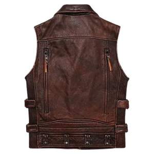 Gilet en cuir véritable respirant pour hommes en gros, conception de revers avec fermeture éclair, gilet en peau de vache sans manches Service ODM et OEM - Product Image 3