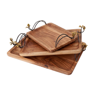 Superior Quality Wooden Tray With Floral Accent Metal Admirable Wooden Serving Tray <b>Coffee</b> Table Tray Restaurant <b>Equipment</b> - Product Image 4