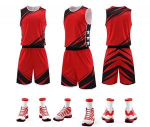 Maillots de basket-ball de haute qualité pour adultes, respirants, imprimés par transfert thermique, tissu 160g, ensembles à manches courtes - Product Image 3
