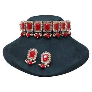 Gold Plated Fashion Choker <b>Necklaces</b>, Kundan Stone <b>Necklaces</b>, <b>Pearl</b> Choker <b>Necklaces</b> <b>Set</b>, Traditional Floral Design Jewelry <b>Set</b>. - Product Image 1