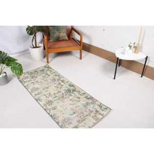 Alfombra Turca Vintage Pequeña de 1.9x4.8 pies, Alfombra Azul del Suroeste de Estados Unidos de Lana - Product Image 2