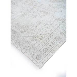 Tapis en laine noué à la main vintage ivoire Pae-1502 pour la maison, motif médaillon abstrait rectangulaire pour salon, couloir, entrée, intérieur de voiture - Product Image 2