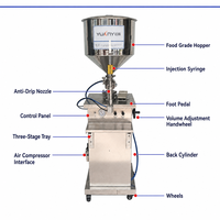 Machine de remplissage semi-automatique verticale pneumatique pour pâtes et liquides, remplisseur à piston en acier inoxydable 304, buse anti-goutte, précision de 1 %