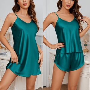 Camicia da <span class=keywords><strong>Notte</strong></span> in Seta Personalizzata Primavera Estate Autunno per Donna, Set da Cinque Pezzi Taglie Forti in Raso, Lunghezza al Ginocchio, Casual, Tinta Unita, Morbida, Liscia e Traspirante XS - Product Image 2