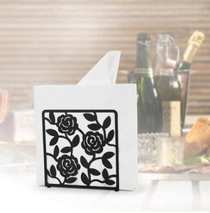 ที่ใส่กระดาษเช็ดปากและกระดาษเช็ดปากทำจากโลหะสีดำทนทานสำหรับตกแต่งที่ใส่กระดาษเช็ดปากขวดทำจากไม้ที่เก็บของในครัว - Product Image 3