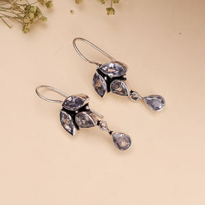 Pendientes de Gancho con Circonita y Plata Antigua Oxidada para Mujer |   Pendientes Colgantes Estilo Boho Indio |   Joyería Étnica, Regalo para Ella - Product Image 2