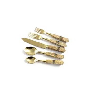 Nuevo diseño, venta directa de fábrica, precio más barato, cubiertos chapados en oro de acero inoxidable con mango de madera y resina - Product Image 1