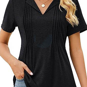 เสื้อโปโลผ้าไหมระบายอากาศน้ำหนักเบาสำหรับผู้หญิง, เสื้อโปโลผ้าไหมระบายอากาศได้ดีสไตล์ลำลองฤดูร้อนแขนสามส่วนพิมพ์ลายแบบกำหนดเองด้านหน้าได้แบบเรียบง่าย - Product Image 6