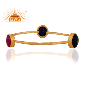 Dernière conception faite à la main 18K plaqué or naturel Multi pierres précieuses bracelet Demi bijoux fins pour les femmes cadeau pour elle - Product Image 3