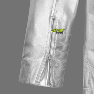 2024 logotipo personalizado impresión pulida señoras imitación cuero plata Surcoat metálico vegano cuero corto chaqueta de Moto para mujer - Product Image 4
