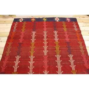 Grand tapis turc 5,3x9,1 pieds, tapis en laine vintage abstrait rouge - Product Image 3