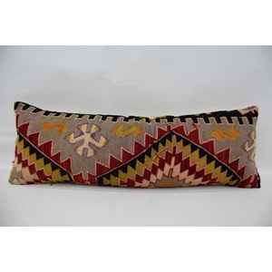 Almohada de lana de retazos Kilim multicolor, 12x36 pulgadas - Product Image 4