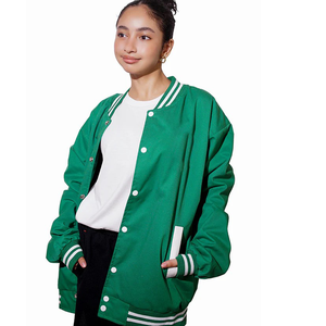 Vestes universitaires côtelées vertes avec couleurs et logos personnalisés Veste universitaire chaude Letterman pour unisexe - Product Image 1