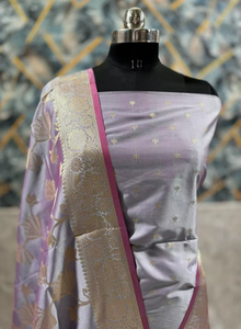Ensemble de costume semi-Kataan Banarasi tissé à la main pour femme, tenue ethnique indienne, coupe régulière, texture luxueuse, motif traditionnel, idéal pour les fêtes - Product Image 5