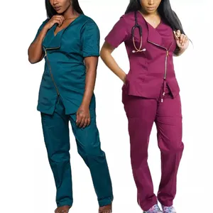 ชุดยูนิฟอร์มพยาบาลผ้าสแปนเด็กซ์สำหรับเจ้าหน้าที่โรงพยาบาล,เสื้อสครับโลโก้ชุดเครื่องแบบพยาบาล