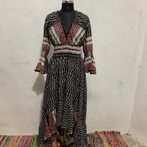 Rayon Lurex bobin elbise ile Bohemian büküm zarif siluet parlama kol seksi geri uzun elbise kadınlar için toplu ürün