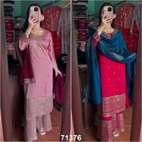 CONCEPTEUR CHINON SEQUENCE BRODERIE BANDHANI IMPRIMÉ 3 Pièces Hiver Ensemble Hauts Longs Fond Rose 2pcs Velours Tissu Motif Floral