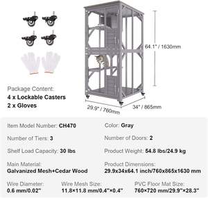 Современный деревянный кошачий вольер-контейнер для улицы и дома, 3-ярусный, с вращающимися колесами, лежанкой и водонепроницаемой крышей / Когтетрасса-вольер для кошек - Product Image 6