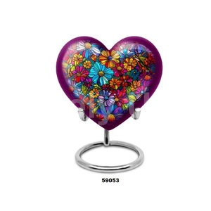Urne commémorative de crémation en forme de coeur de belle fleur Offre Spéciale pour cendres humaines avec support et sac en velours gratuit - Product Image 3