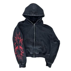 Winter Streetwear Quality <b>Thick</b> <b>Fleece</b> Cotton Heavy Custom Logo OEM Zipper Hoodies Plain Dyed - Product Image 4