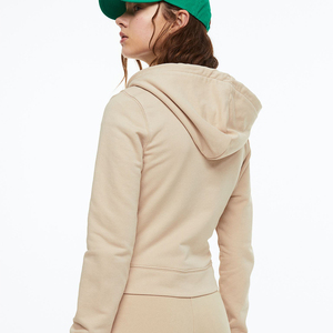 Sudaderas con capucha de algodón y poliéster para mujer, el mejor Material, sudaderas con cremallera para mujer, Sudadera con capucha de manga larga teñida de color beige personalizado para mujer - Product Image 2