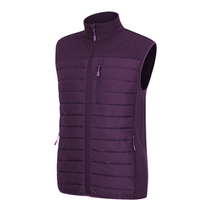Gilets matelassés en gros, couleur marron foncé, fermeture éclair, sans manches, nylon polyester, chaud, coupe-vent, gilet matelassé avec trois poches - Product Image 4