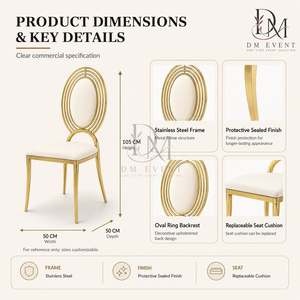 Triple Ring Oval Back Gold Stainless Steel Wedding <b>Chair</b> with White Cushion for Wedding and Banquet Events Event Seating - Product Image 5