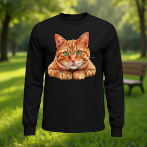 Camiseta Vintage de Manga Larga para Amantes de los Gatos, Gato Naranja Tabby con Ojos Verdes para Uso Promocional - Product Image 3