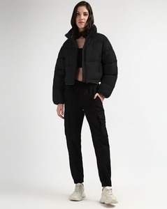 Custom High Quality Women Pockets <b>Black</b> Colour Cropped Bubble Puffer Jacket - Product Image 1