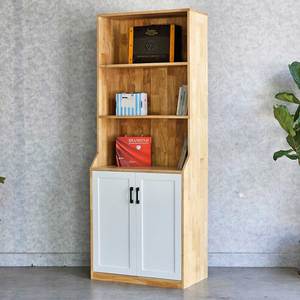 Bibliothèque moderne en bois de caoutchouc avec tiroirs pliables 70x40x180cm pour bureau à domicile et salon - Product Image 2