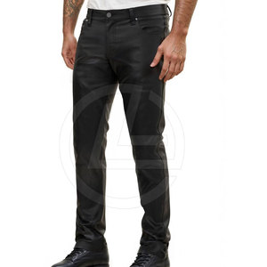 Pantalones de cuero de estilo resistente para hombres con paneles de Moto Pantalones de cuero de PU para hombres con forro interior y estiramiento - Product Image 2