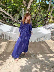 Venta al por mayor Tie Dye Kaftans Mujeres Mangas tres cuartos Escote en V Alto Estilo bohemio Ropa de playa Vestidos 6XL Gratis Disponible - Product Image 4