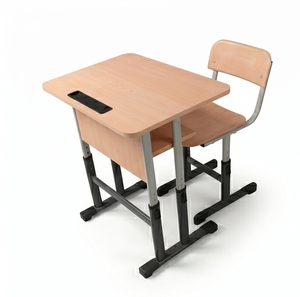 Escritorio Escolar Moderno con Patas Metálicas en Forma de T, Acabado con Recubrimiento en Polvo, Superficie de Madera Blanca, Silla Ajustable en Altura, Diseño Duradero y Minimalista - Product Image 4